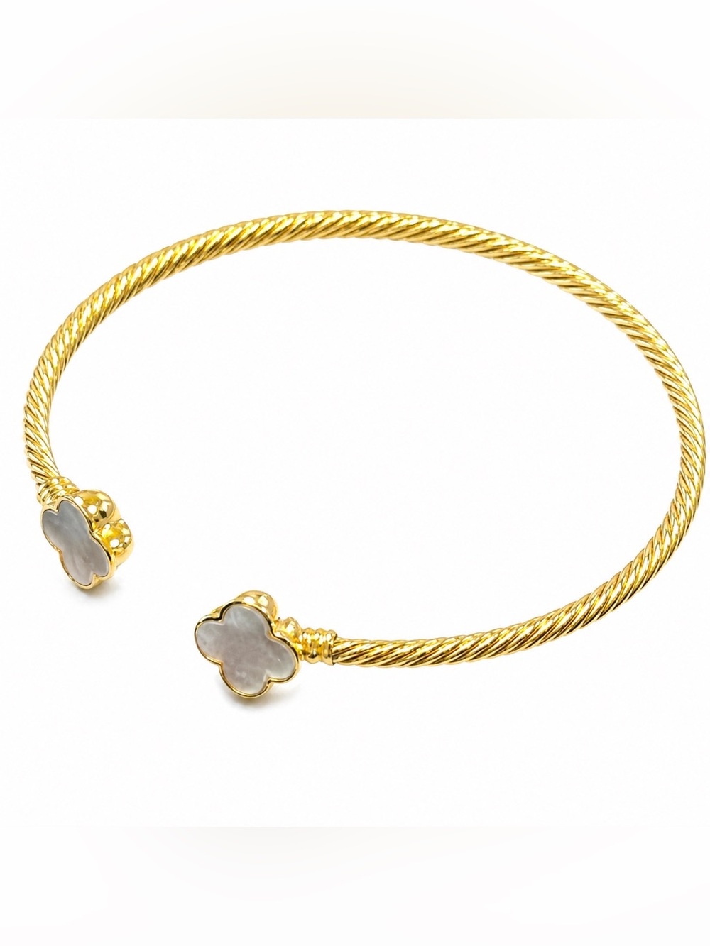 Gold-Tone Mother of Pearl Clover Open Bangle Bracelet - Gold
